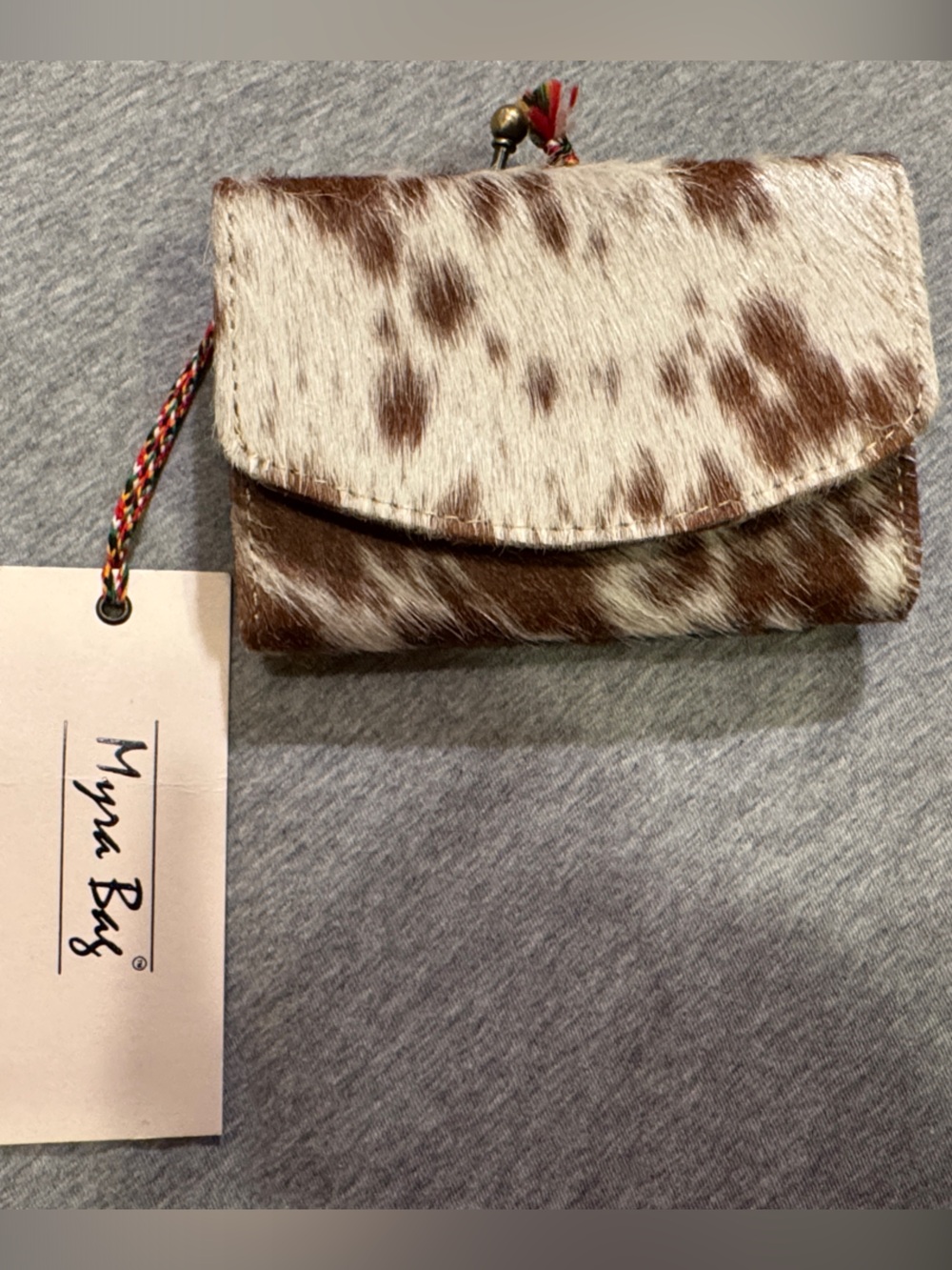 Myra Bag Brown & White Cowhide Wallet with Kiss-lock Closure. New with Tags